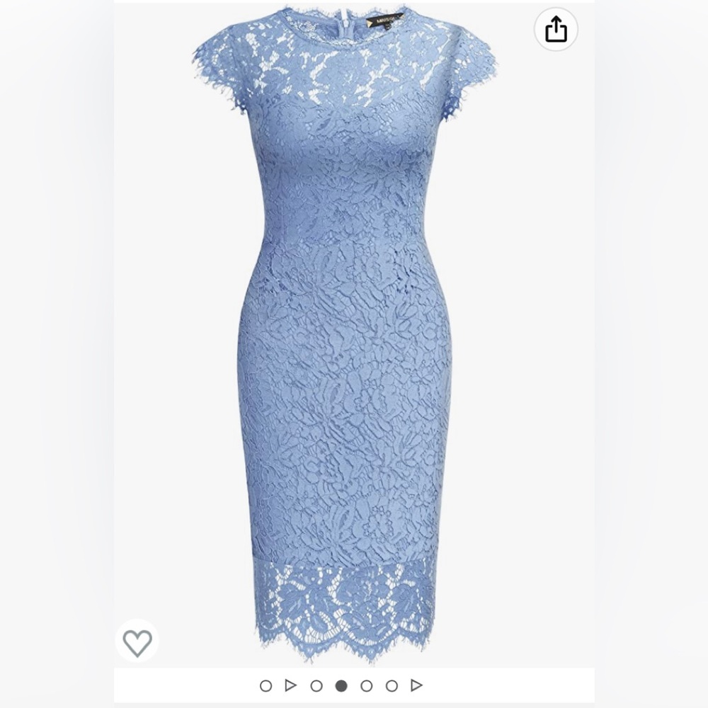 Blue Lace Pencil Skirt Dress
